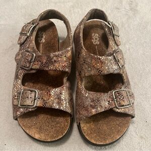 SAS Relaxed Heel Strap Sandals in a snakeskin print leather